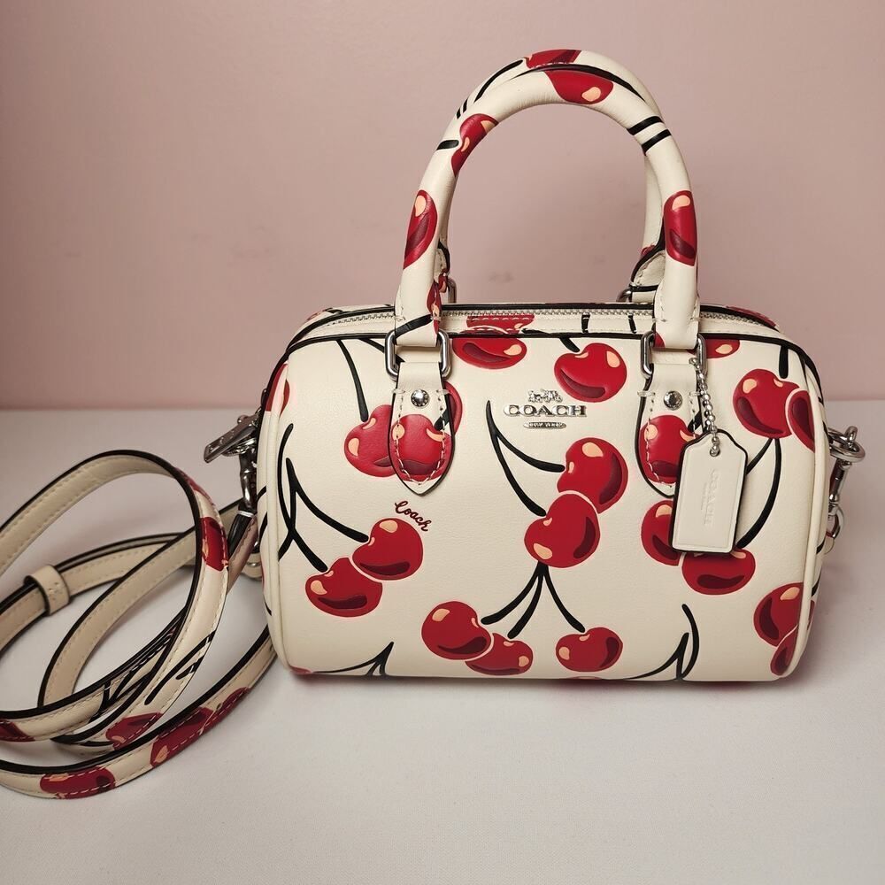 Nwt Coach Cy745 Mini Rowan Crossbody Bag Cherry Print Red Chalk